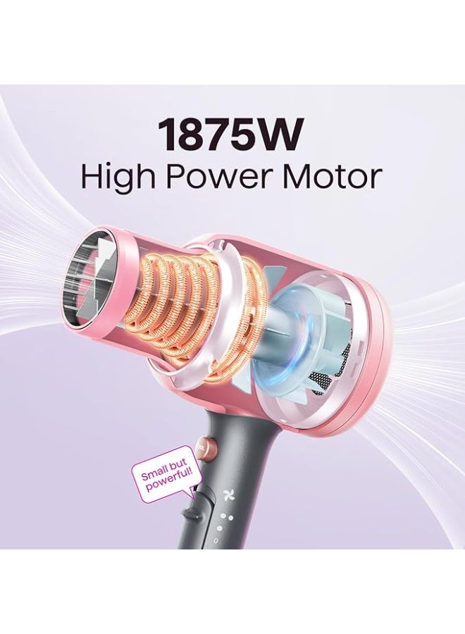 Wavytalk Hair Dryer, Blown Away Ionic Hair Dryer for Curly Hair with Diffuser, 1875W Fast Drying Blow Dryer with Ceramic Technology, 3 Attachments for All Hair Types, Light and Quiet Blower, Rose Gold - Image 5
